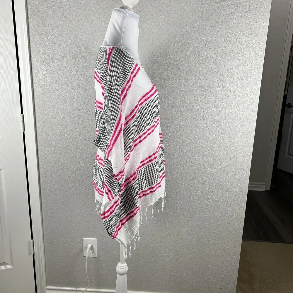 Fresh Produce Size L Gauze Fringed Poncho Blouse Cover Up Striped